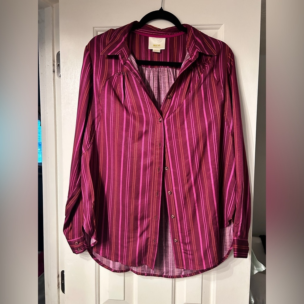 Maeve Anthropologie Purple Striped Long Sleeve Button Down Shirt Medium